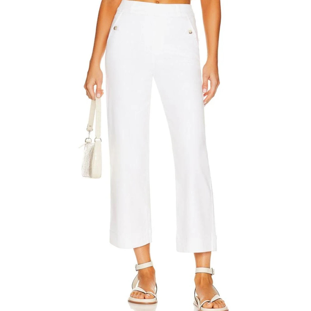 Spanx Pants Bright White Stretch Twill Cropped Wide Leg Pullon Trousers Large - Picture 1 of 16